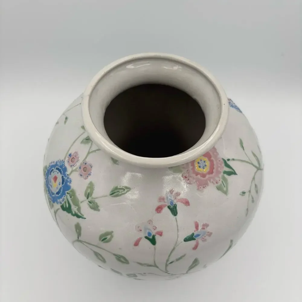 Vintage China Trader Porcelain Vase Hand Painted Floral Chinoiserie Pastel 9